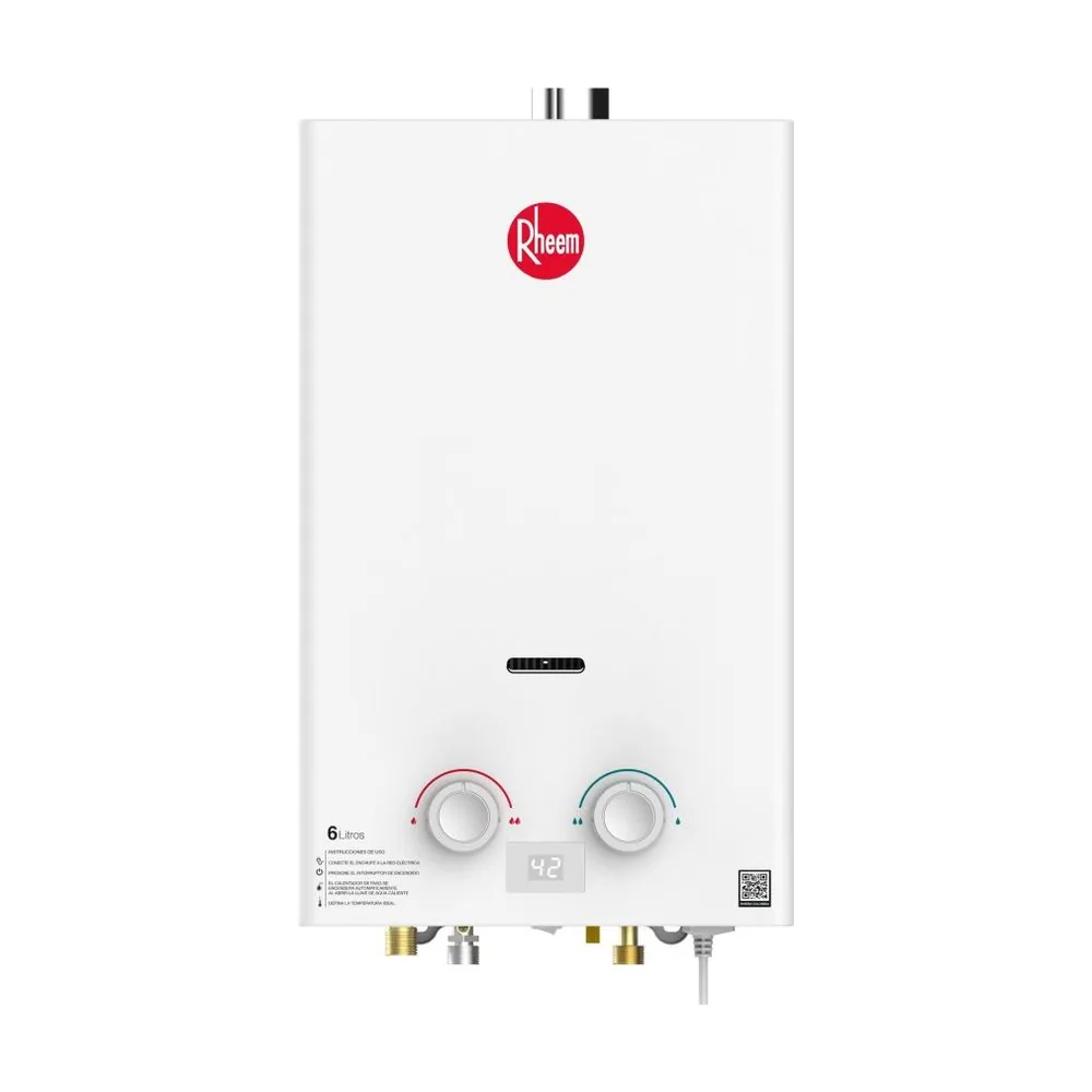 Calentador de paso 6 litros RHEEM, gas natural: vista frontal